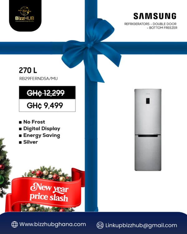 SAMSUNG 270LTR DOUBLE DOOR BOTTOM FREEZER RB29FERNDSA/MU