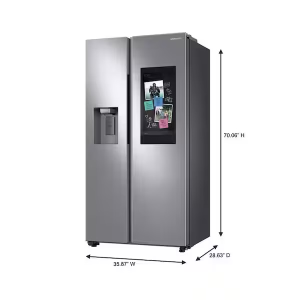 26.7 cu. ft. Large Capacity Side-by-Side Refrigerator with Touch Screen Family Hub in Stainless Steel