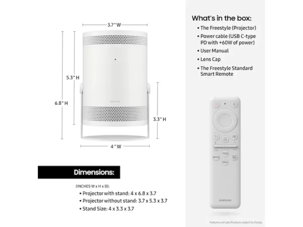 Samsung 100 UHD Processor 4K Hdr Freestyle Projector-SP-LSP3BLAXZN