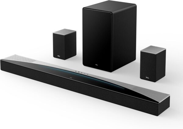 TCL - Q85H Q Class 7.1.4 Channel Sound Bar with Dolby Atmos, Wireless Subwoofer, and Wireless Surround Speakers - Black