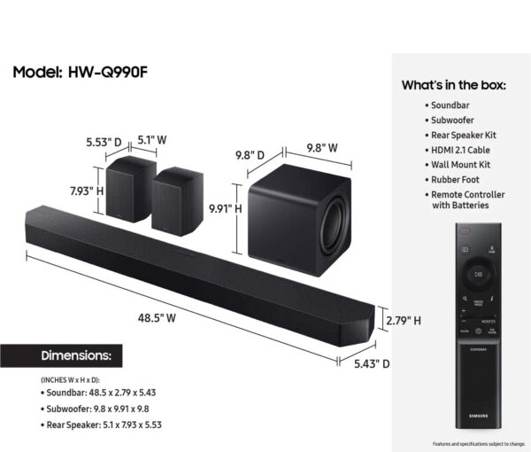 Screenshot Samsung Q990F 11.1.4ch Q Series Subwoofer + Rear Speaker, Wireless Dolby Atmos, Q-Symphony, Game Mode Pro, Adaptive Sound (HW-Q990F, 2025)