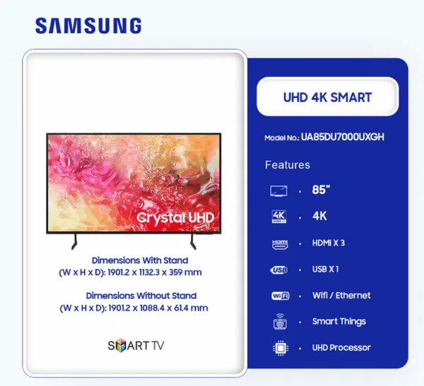 Samsung 85'' UHD SMART 4K: 85DU8092