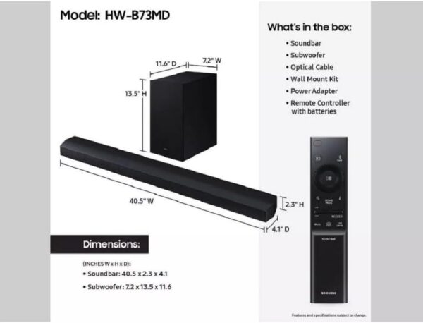 h5 Samsung sound bar 220W B73MD