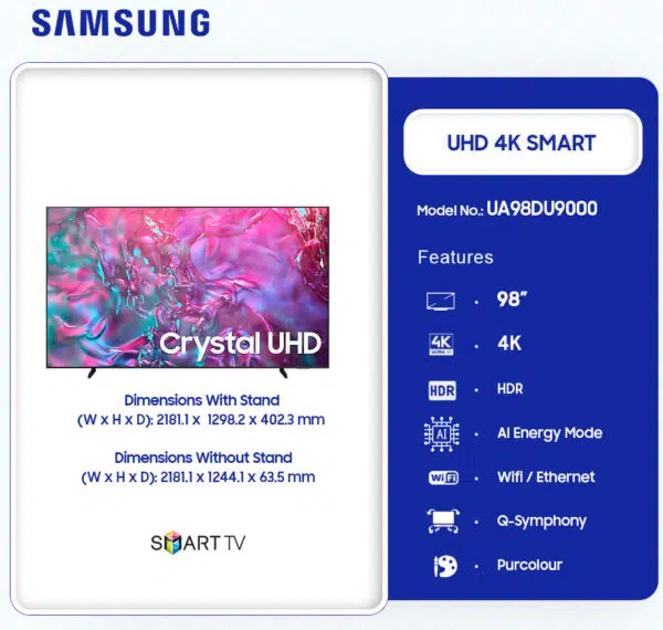 Samsung 98'' UHD SMART 4K: 98DU9072